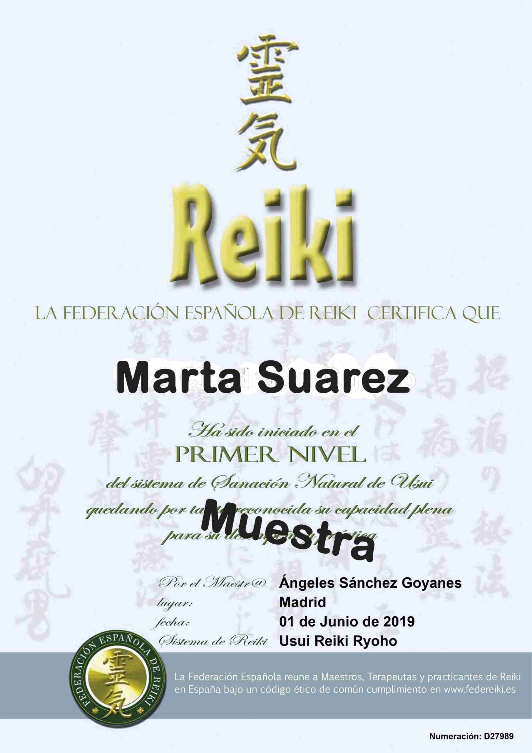 diploma federacion española de reiki